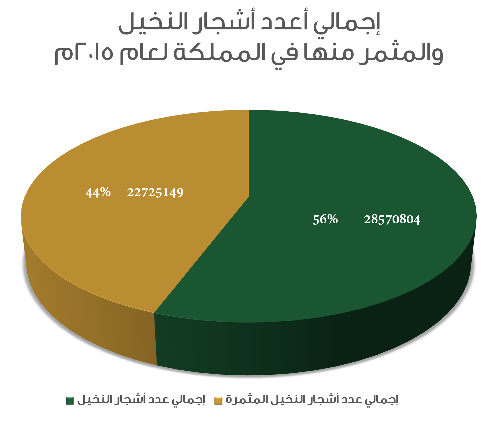 إجمالي أعداد أشجار النخيل والمثمر منها لعام 2015